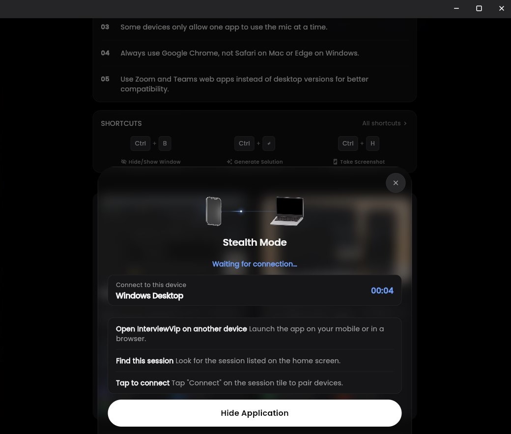 Desktop app: waiting for connection