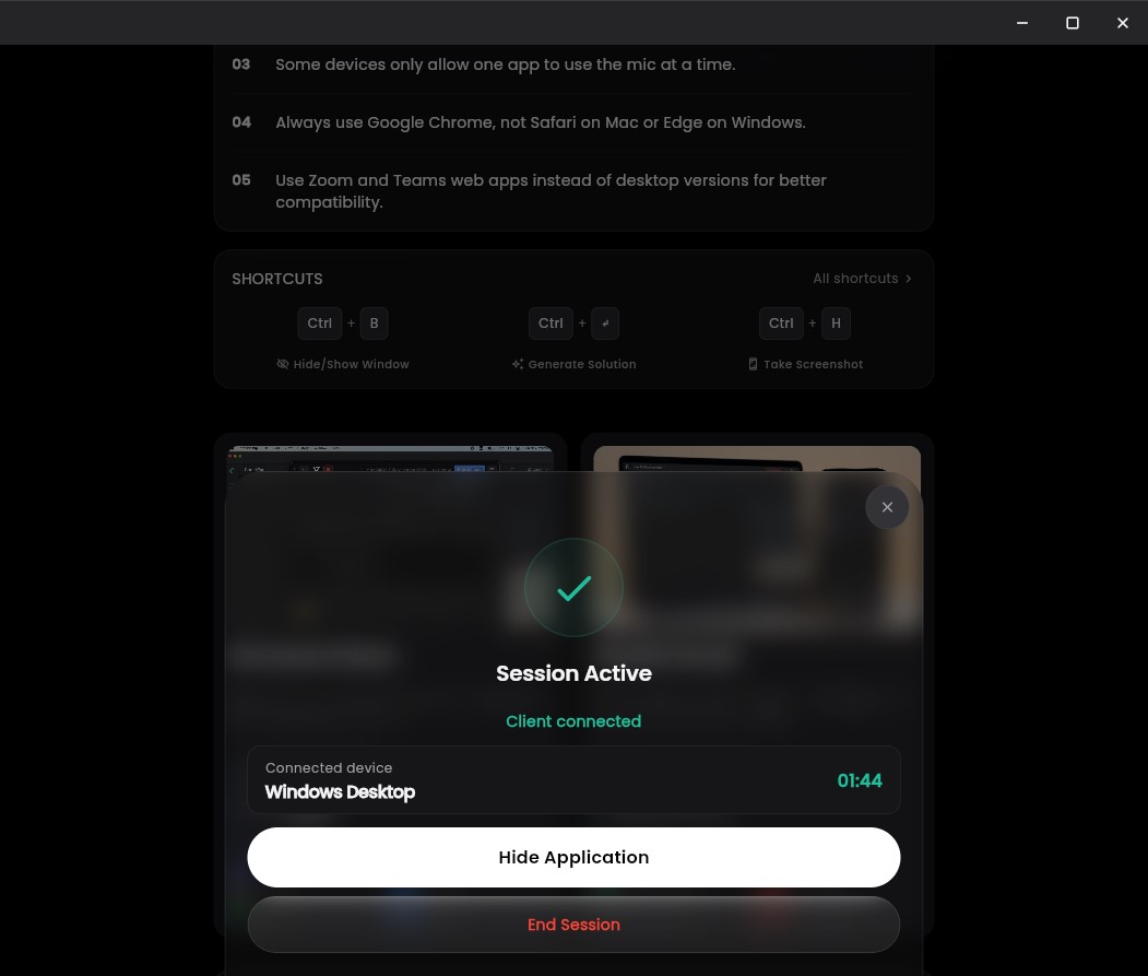 Desktop app: session active